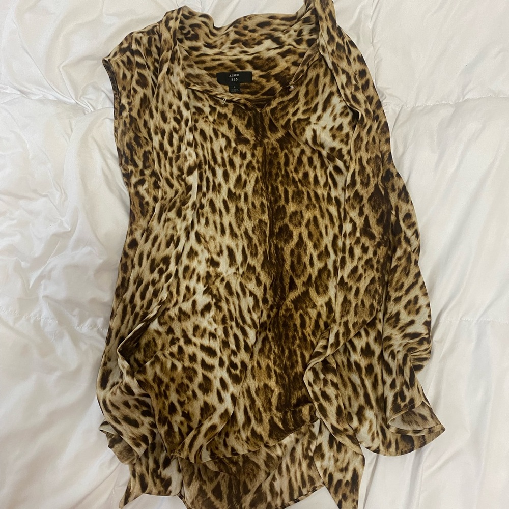 J Crew 365 Leopard tie-neck Blouse